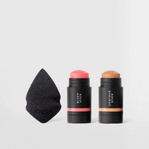 Kit Mini Blush em Bastão Rosa Claro + Mini Contorno em Bastão Marrom Claro + Mini Esponja de Maquiagem Océane Edition (3 Produtos)