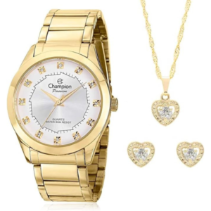 Kit Relógio Feminino Champion Analógico Ch24759w - Dourado