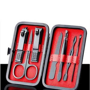 LOBOY Kit Cortador De Unha Em Aço Inoxidável Portátil 7 Peças Preto ou Vermelho
