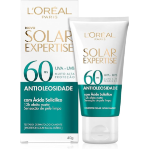 L'Oréal Paris Protetor Solar Facial Antioleosidade FPS60 Solar Expertise Effeito Matte, 40g
