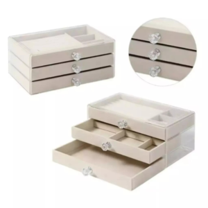 Organizador luxo porta pedrarias e porta joias porta treco Acrílico veludo Com 3 Camadas para Brinco Anel Compartimento