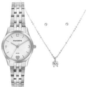 Relógio Mondaine Prata Feminino 32795L0MKNE2K1 Kit Semi-joia