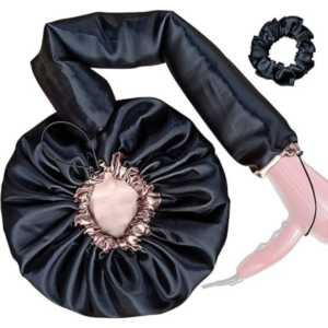 Touca Difusora Cetim Dupla Face Secadora Anti-frizz Seda (PretoChampagne)