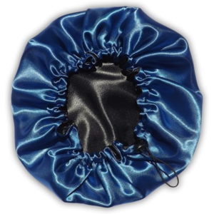 Touca de Cetim Luxo Dupla Face Ajustável – Evita Frizz, Protege e Hidrata os Cabelos Durante o Sono (Azul)