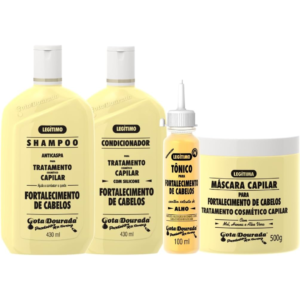 Kit 4 Peças Shampoo Condicionador Tônico Máscara Legítimo Alho Original - Gota Dourada