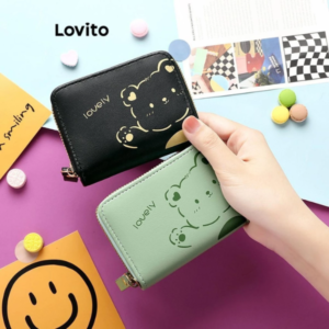Lovito Porta-cartões casuais lisos mini fofos de urso para mulheres LFA27003