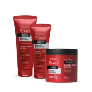 Combo Siàge Men Condicionador Cachos e Crespos 200ml + Shampoo Cachos e Crespos 250ml + Creme para Pentear Cacheados 450g