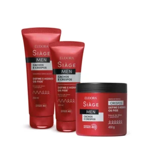 Combo Siàge Men Condicionador Cachos e Crespos 200ml + Shampoo Cachos e Crespos 250ml + Creme para Pentear Crespos 450g