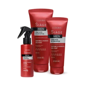 Combo Siàge Men Condicionador Cachos e Crespos 200ml + Shampoo Cachos e Crespos 250ml + Spray Ativador Cashos 100ml