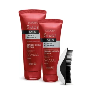 Combo Siàge Men Escova de Desembaraçar + Condicionador Cachos e Crespos 200ml + Shampoo Cachos e Crespos 250ml