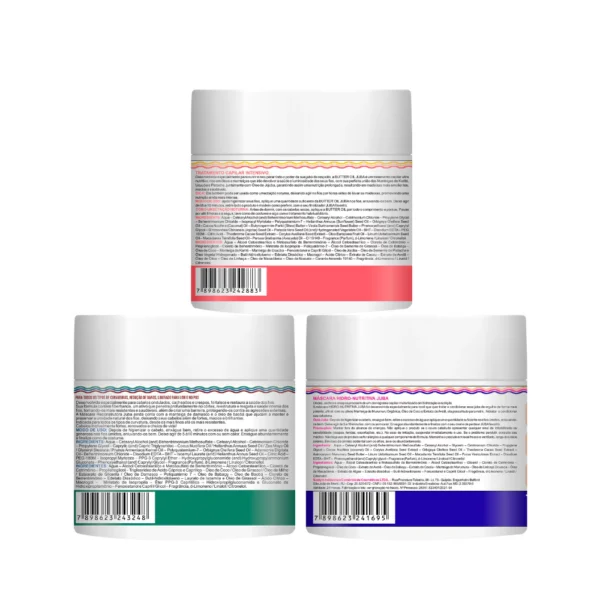 Kit Cronograma Cabelos com Curvatura - Máscara Butter Oil Juba 500g + Máscara Juba Reconstrutora 500g + Máscara Juba Hidro Nutritiva 500g