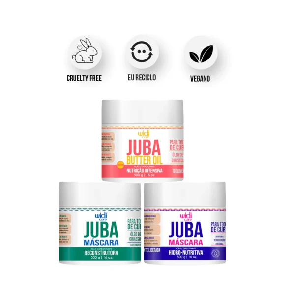 Kit Cronograma Cabelos com Curvatura - Máscara Butter Oil Juba 500g + Máscara Juba Reconstrutora 500g + Máscara Juba Hidro Nutritiva 500g