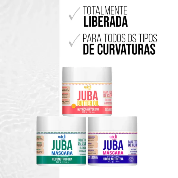 Kit Cronograma Cabelos com Curvatura - Máscara Butter Oil Juba 500g + Máscara Juba Reconstrutora 500g + Máscara Juba Hidro Nutritiva 500g