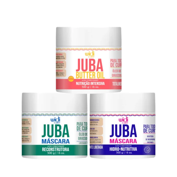 Kit Cronograma Cabelos com Curvatura - Máscara Butter Oil Juba 500g + Máscara Juba Reconstrutora 500g + Máscara Juba Hidro Nutritiva 500g