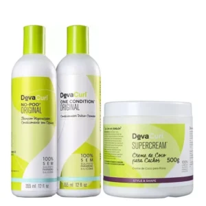 Kit Deva Curl No-Poo Original Shampoo 355ml + One Condition Condicionador 355ml + SUPERCREAM Creme Modelador 500g