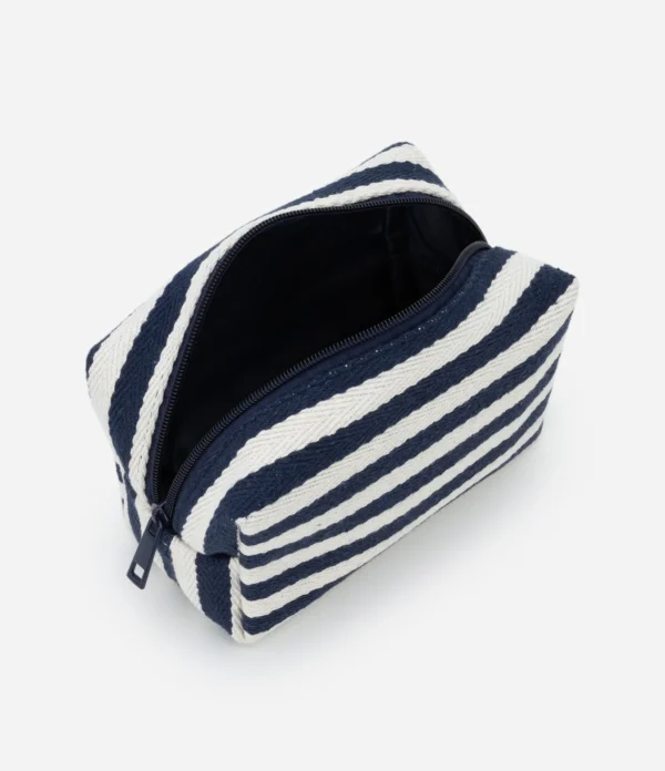 Kit 03 Necessaire com Estampa de Listras Azul