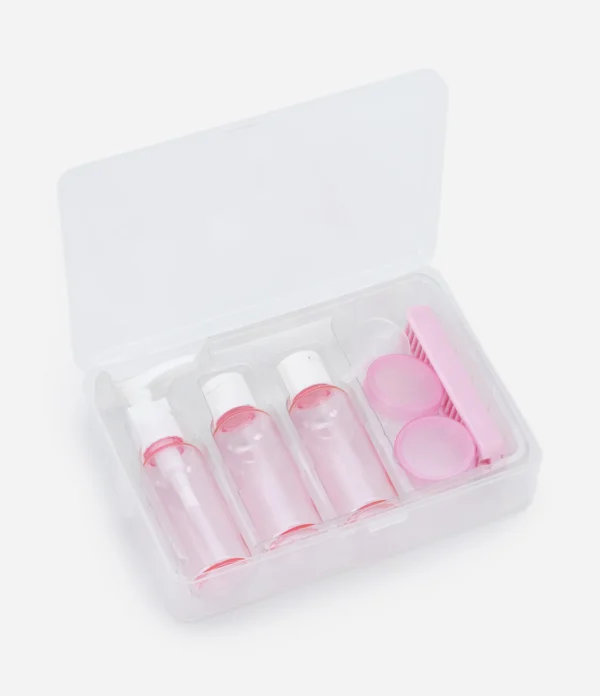 Kit Viagem com Necessaire e Frascos Rosa