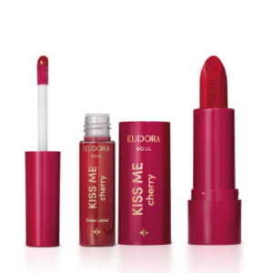Combo Kiss Me Cherry Batom Matte Vermelho Viciante 3,7g + Gloss Labial 5,5ml