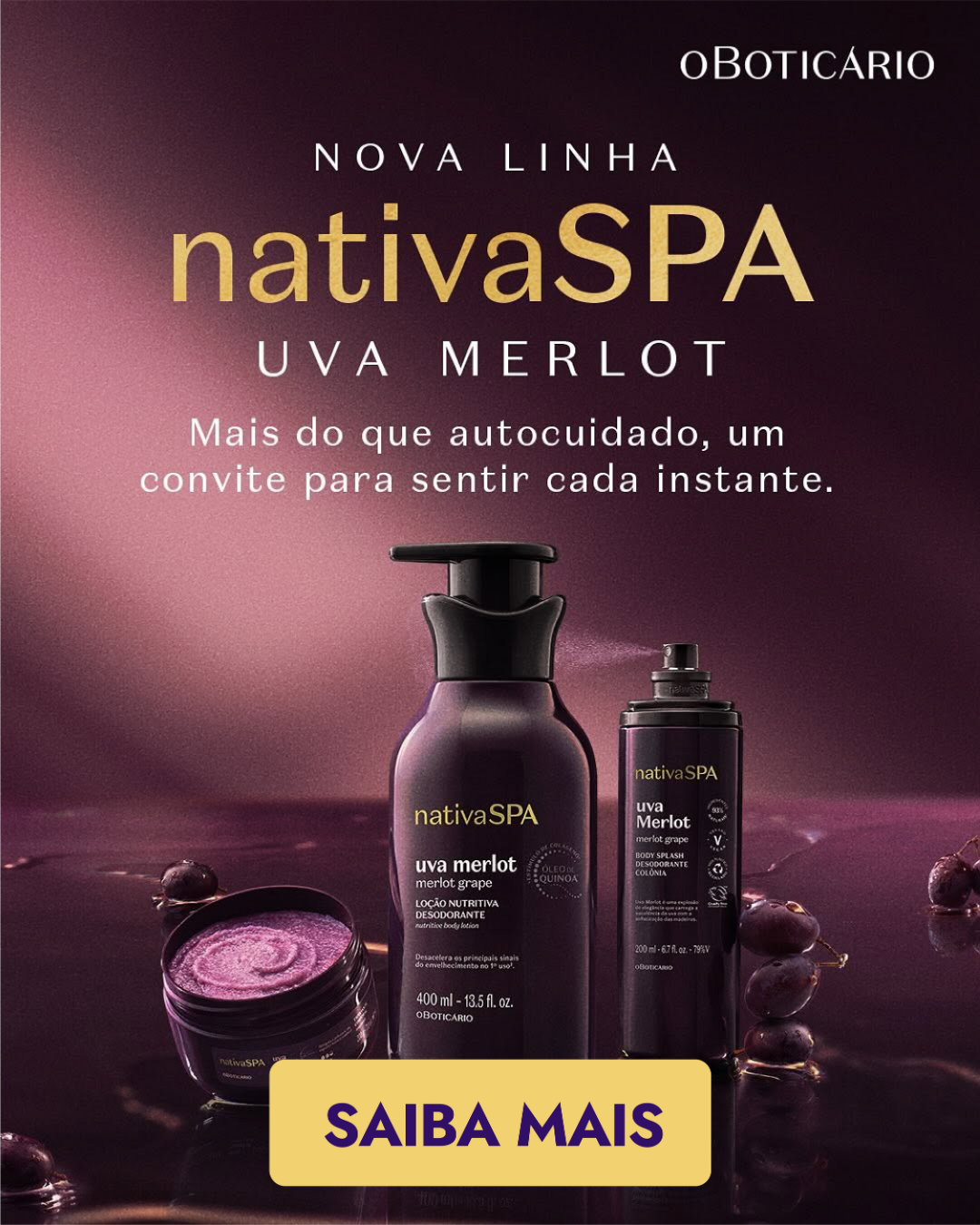 Lançamento Nativa SPA uva merlot Frutal amadeirado Com uva,sândalo e flor de laranjeira - OBOTICÁRIO