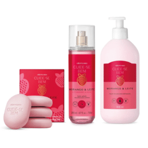Combo Cuide-se Bem Morango e Leite - Loção Corporal 400ml + Body Splash 200ml + Sabonetes em Barra 4x80g cada