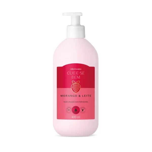 Combo Cuide-se Bem Morango e Leite - Loção Corporal 400ml + Body Splash 200ml + Sabonetes em Barra 4x80g cada